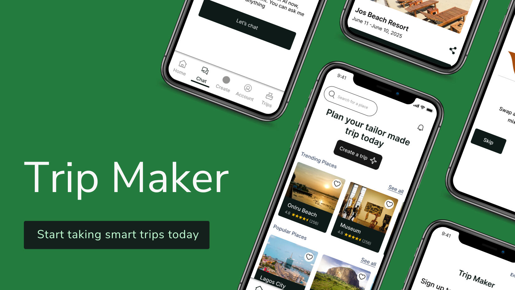 An image of the mobile design for a product called Trip Maker.